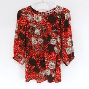 NEW Anthropologie Daniel Rainn Floral Print Blouse Top Red XS